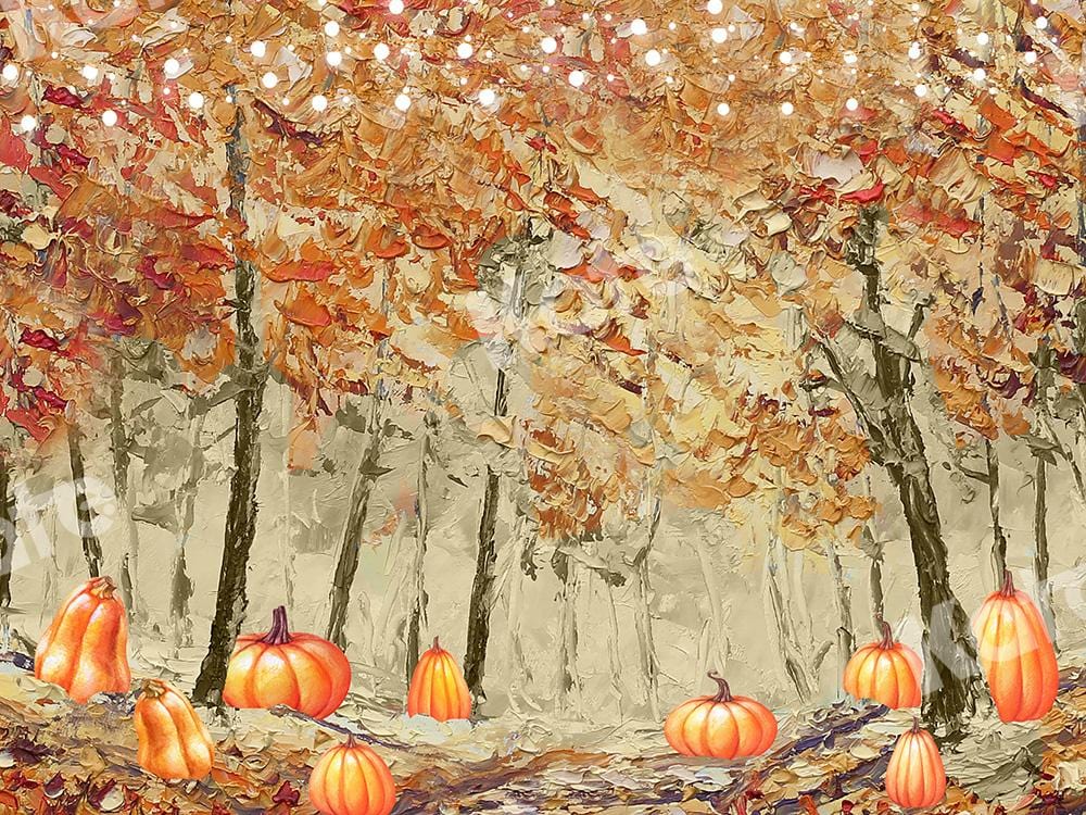 Kate Fine Art Backdrop Fall Forest Pumpkins Designed by GQ - Kate Backdrop