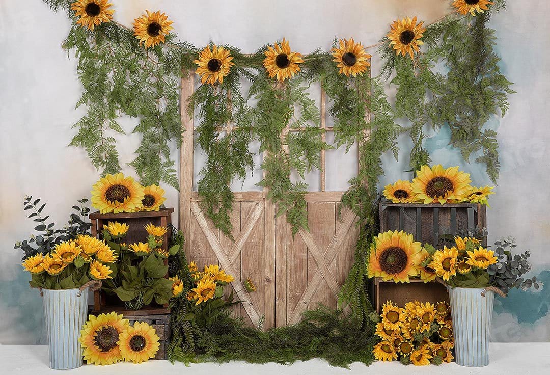 Kate Spring Sunflowers Vines Door Backdrop Designed by Emetselch