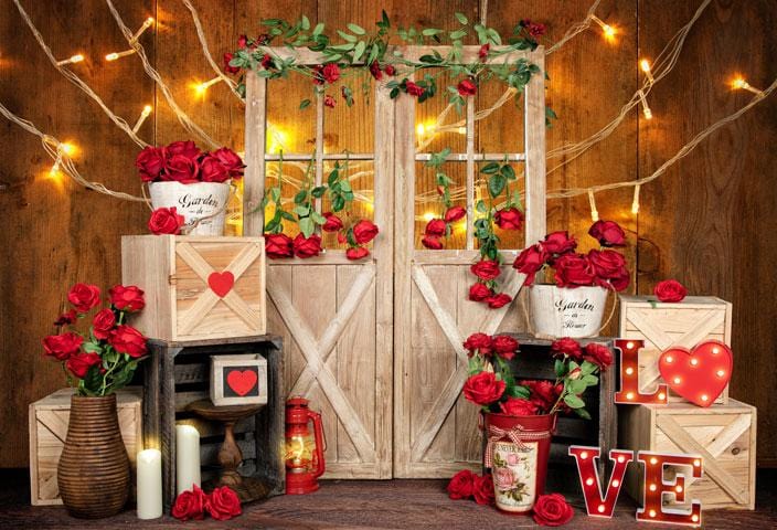 Kate Valentine's Day Roses Lights Backdrop Designed by Emetselch