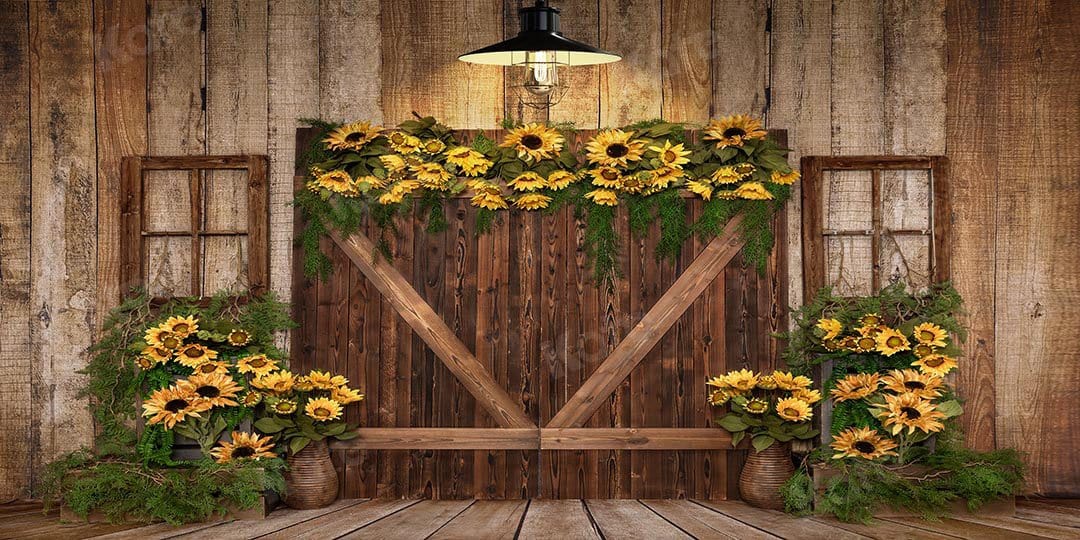 Kate Summer Sunflowers Wood Door Backdrop Designed by Emetselch