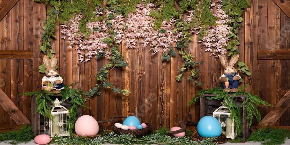 Kate Easter Eggs Bunny Brown Wooden Barn Backdrop Designed by Emetselch - Kate Backdrop