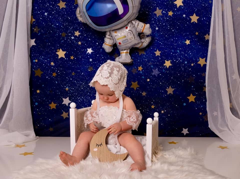 Kate Cake Smash Star Night Blue Sky Backdrop Designed by Chain Photography