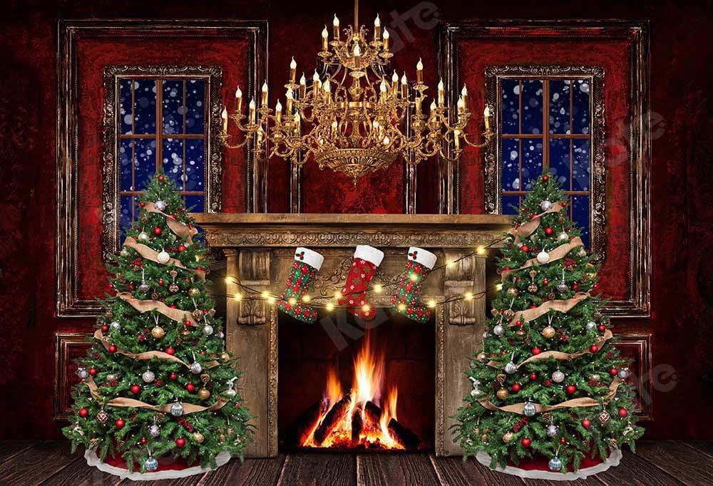 Kate Christmas Winter Snow Fireplace Backdrop Designed by Emetselch