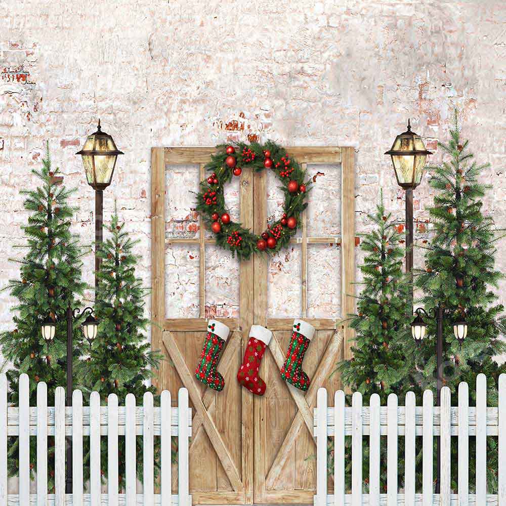 Kate Christmas Winter Snow Fence Door Backdrop Designed by Emetselch