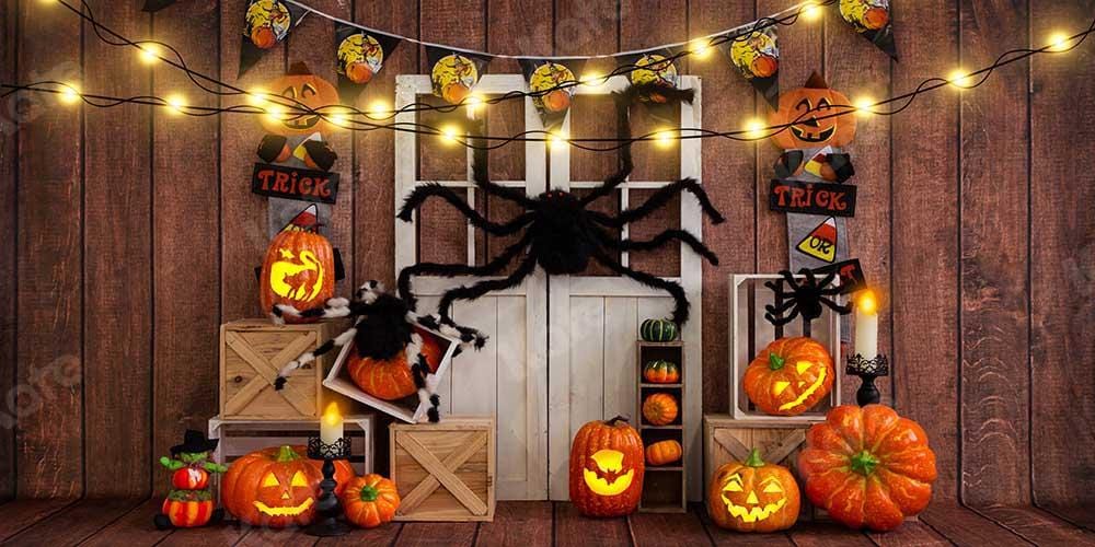 Kate Halloween Pumpkin Spider Thanksgiving Backdrop Designed by Emetselch