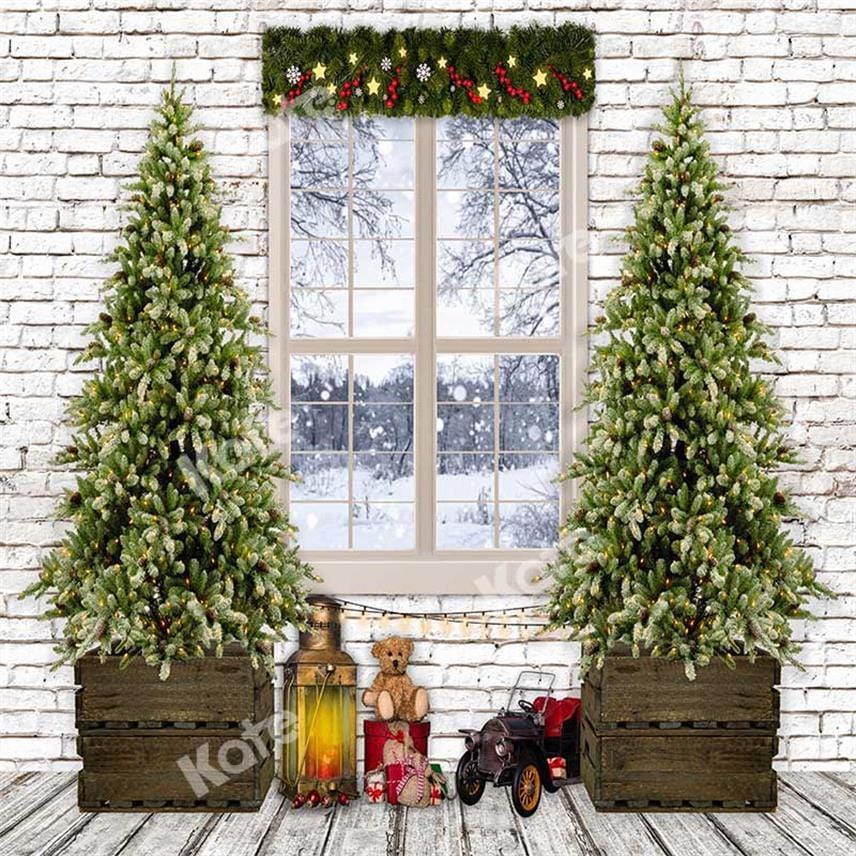 Kate Christmas Tree Winter Snow Window Backdrop Designed by Emetselch