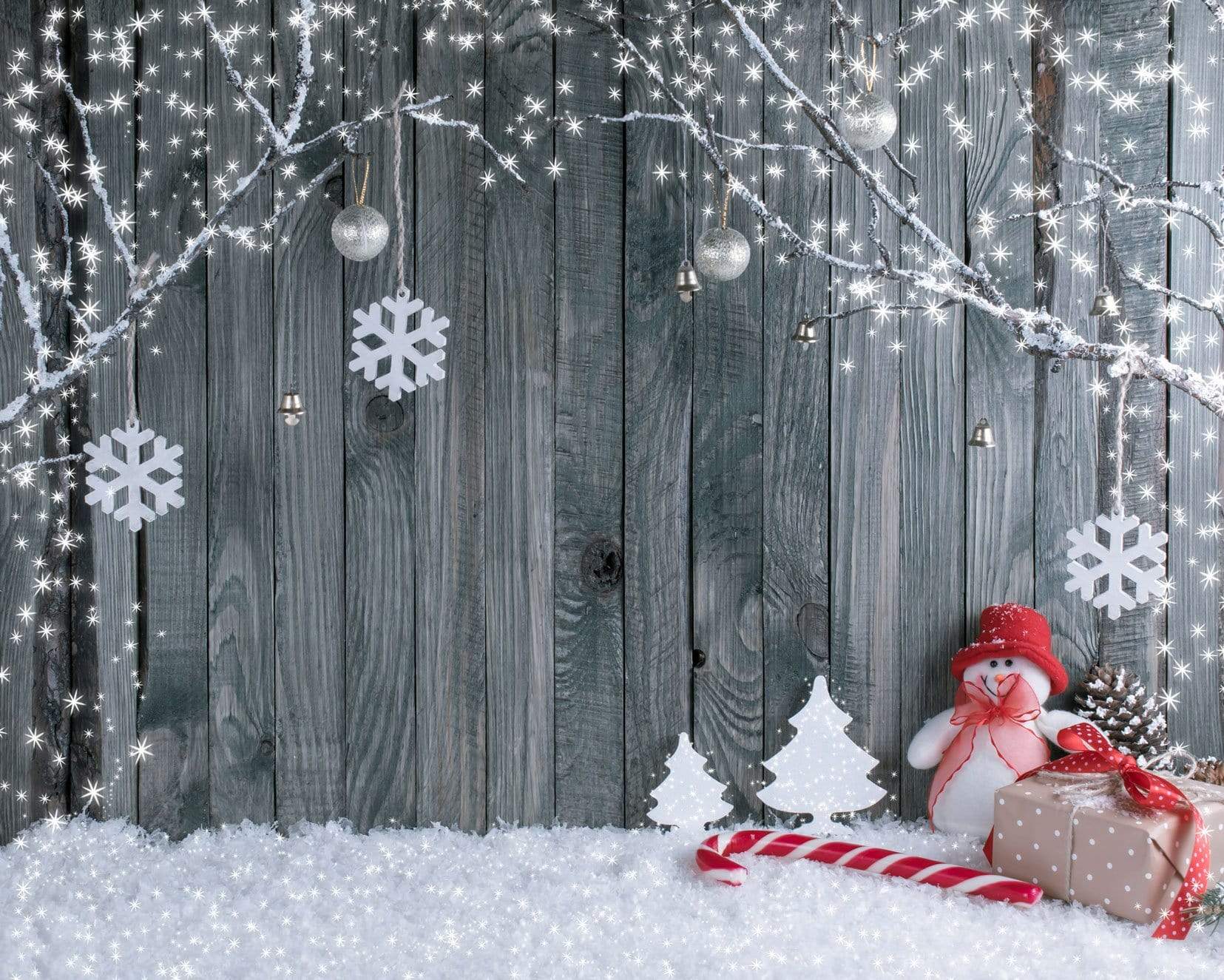 Katebackdrop鎷㈡綖Kate Gray Wooden Background snowflake decoration Christmas backdrop