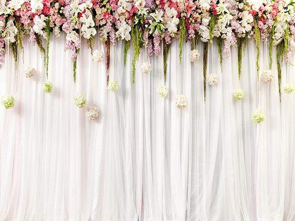 Kate Wedding Background White Curtain decorate Flower Backdrop - Katebackdrop