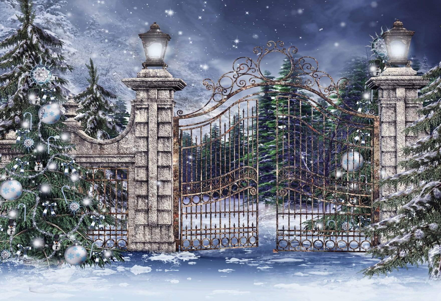 Katebackdrop£ºKate Gate and Christmas Tree With Snow For Photography