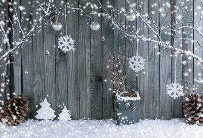 Katebackdrop鎷㈡綖Kate Christmas Gray Wood Background Snow Decoration Backdrop