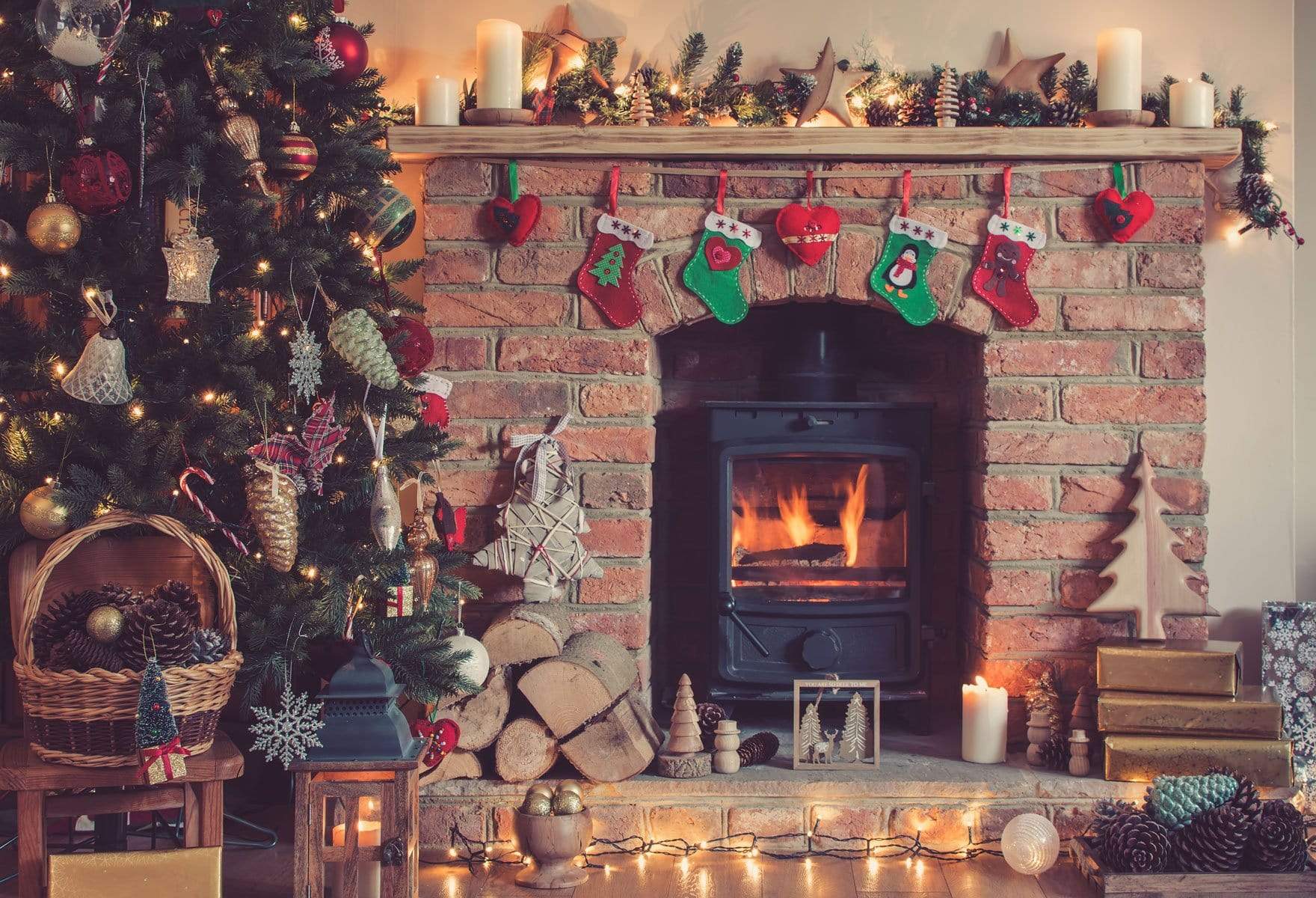 Katebackdrop£ºKate Fireplace Christmas Backdrop for Photography