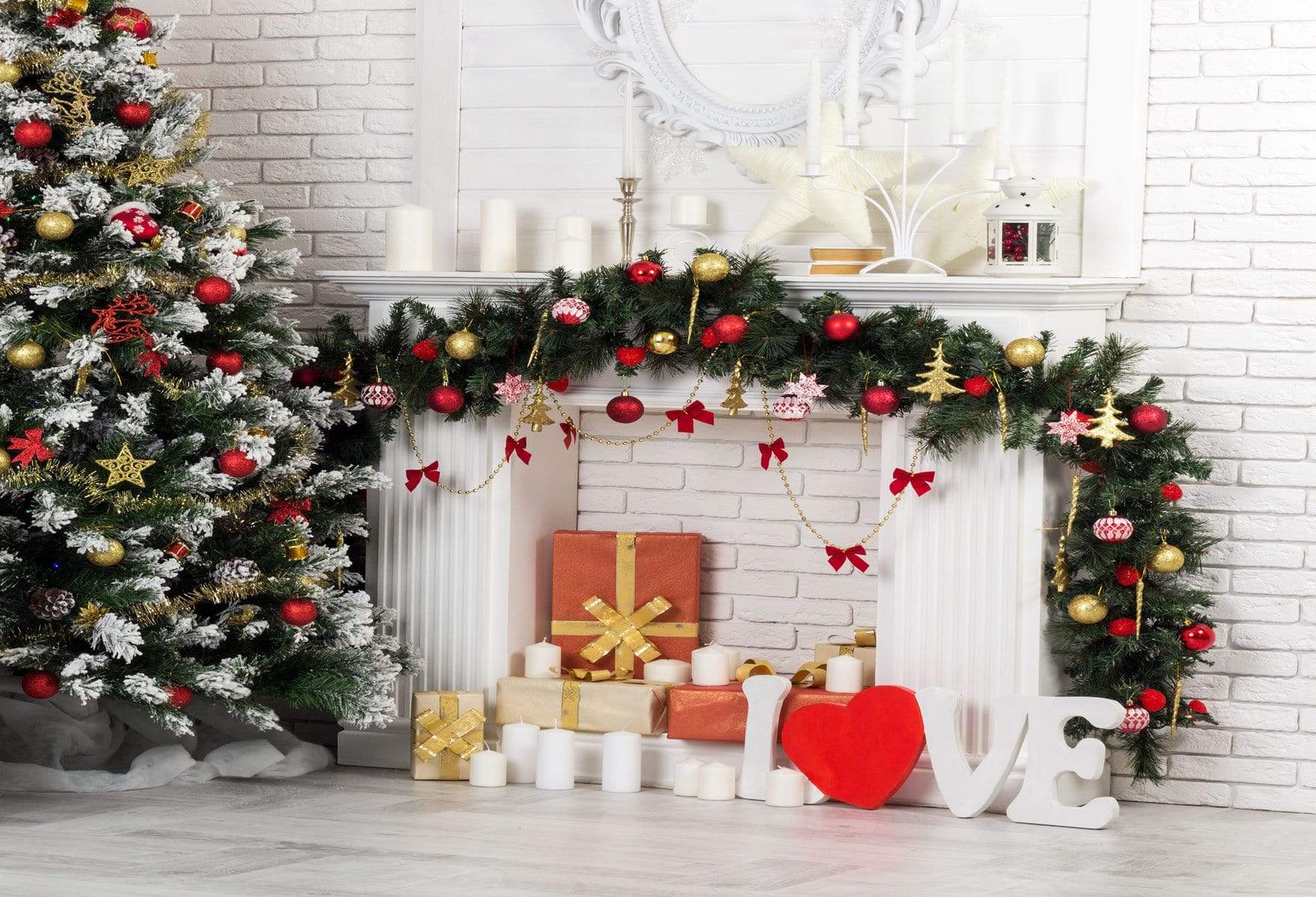 Katebackdrop£ºKate Christmas Tree And Gift Candle Decorations Backdrops for Photography