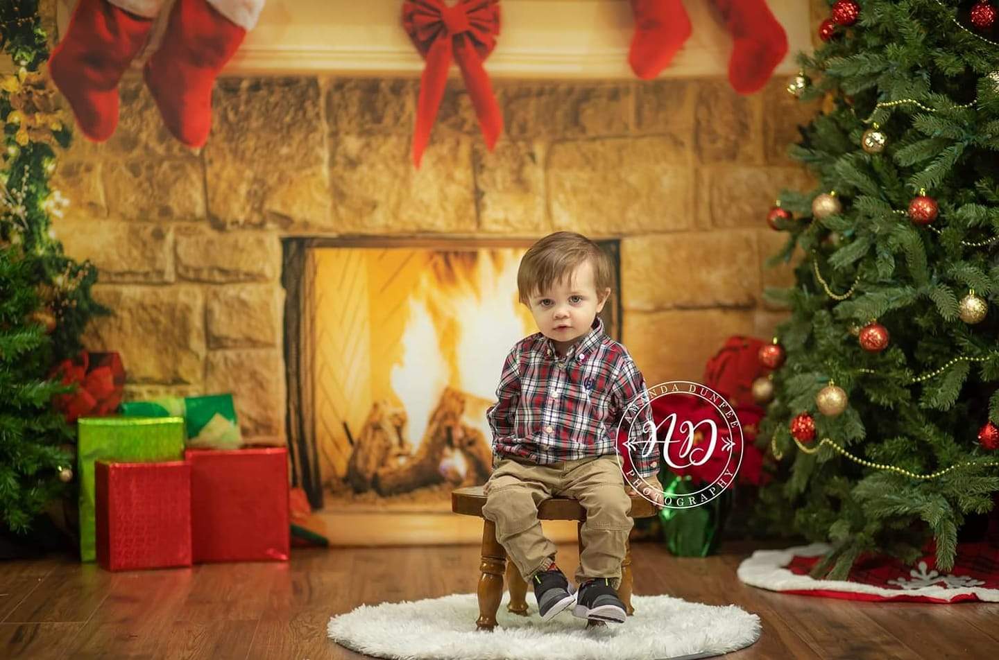 Kate Christmas Red Socks with Fireplace Backdrop for Photography