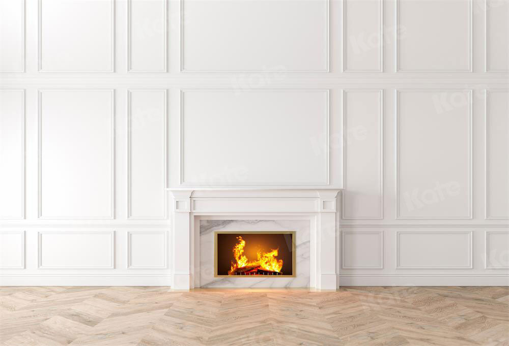 Kate White Elegant Wall With Fireplace Backdrop