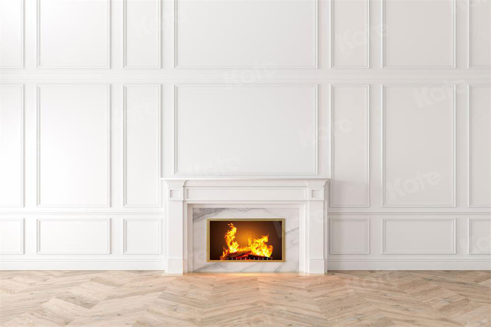 Kate White Elegant Wall With Fireplace Backdrop - Kate Backdrop