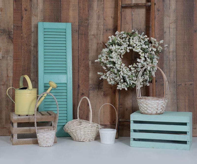 Kate Wood Wall Flowers Basket Decorations Spring Backdrop for Photography Designed by Tyna Renner