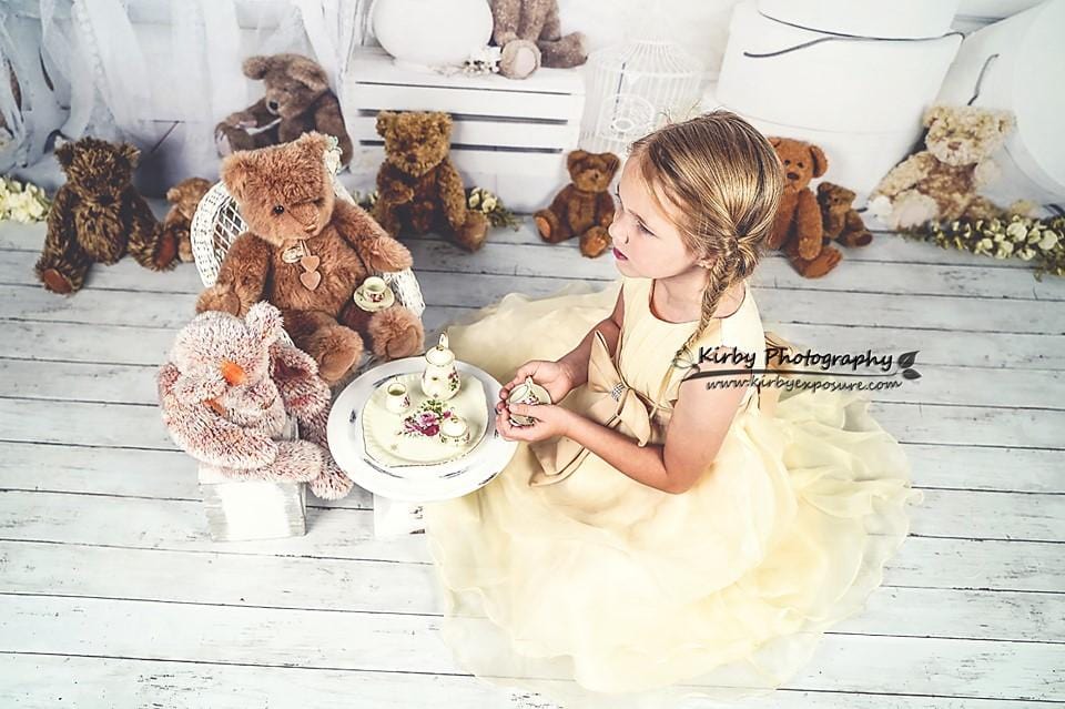 Kate Teddy Bear Vintage Florals Spring Backdrop designed by Arica Kirby