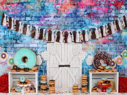 Katebackdrop鎷㈡綖Kate Donut Brown Banners Children Birthday Backdrop
