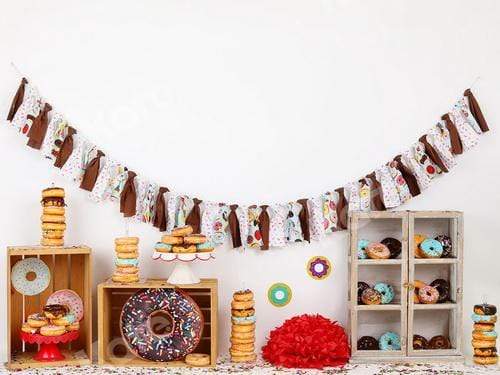 Katebackdrop鎷㈡綖Kate Chocolate Donut Banners Children Birthday Backdrop