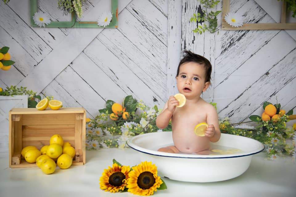 Kate Retro Wood Summer Daisies Lemon Backdrop for Children