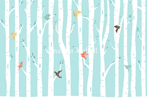 Katebackdrop£ºKate Origami Birds in Birch Forest Backdrop for Photography Designed by Amanda Moffatt