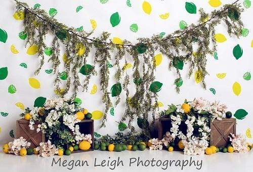 Katebackdrop£ºKate Lemon Lines with Flowers Summer Children Backdrop for Photography Designed by Megan Leigh Photography