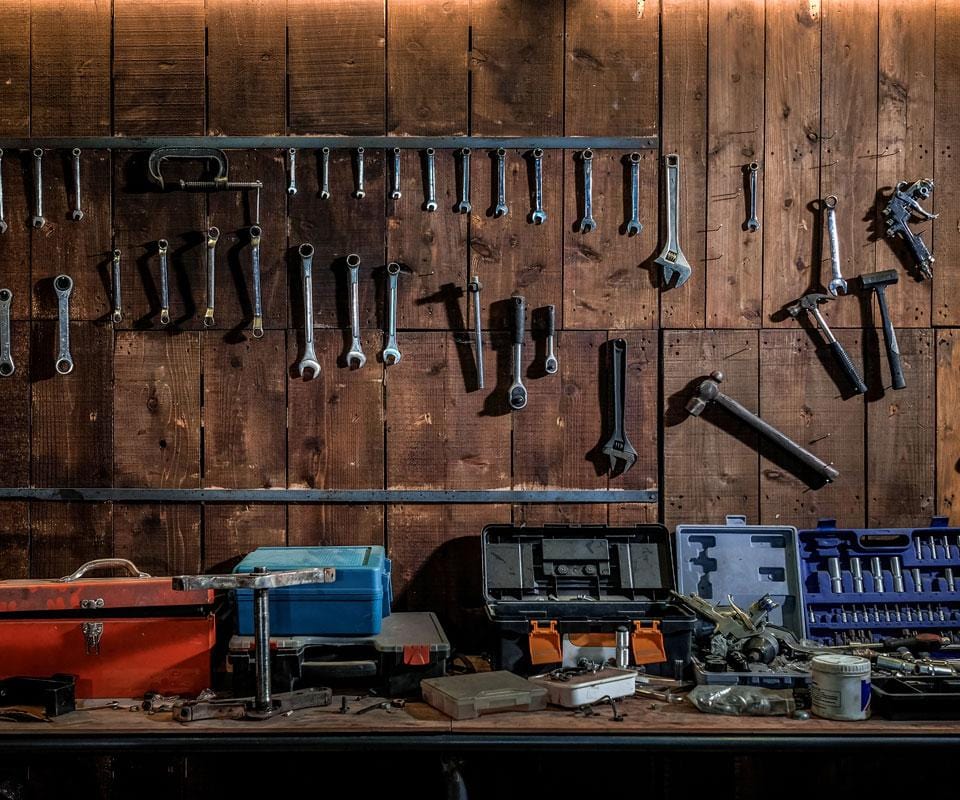 RTS Kate Tool shelf against a table vintage garage backdrop for boy/Father's Day (U.S. only)