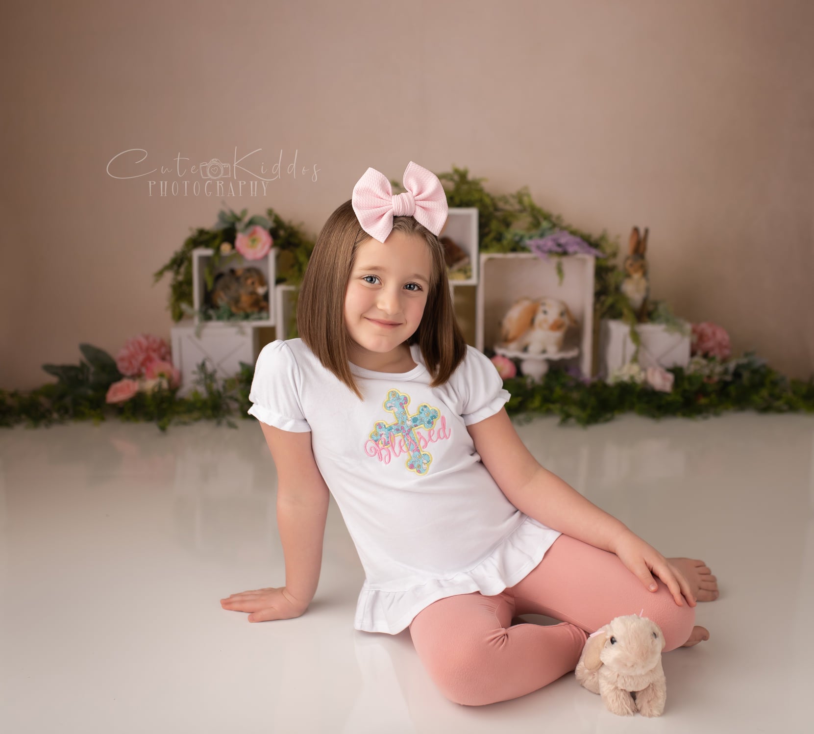 Kate Spring Rabbits Flowers Children Easter Backdrop for Photography Designed by Mandy Ringe Photography