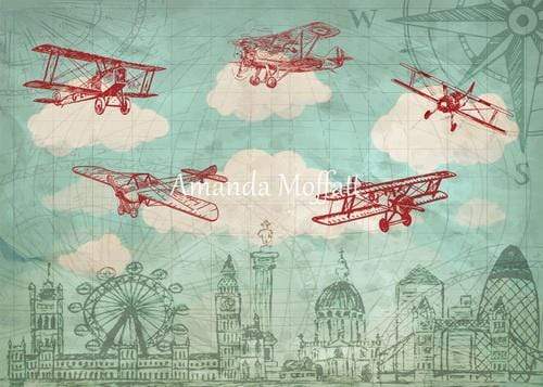 Katebackdrop£ºKate Vintage Biplanes over City Children Backdrop for Photography Designed by Amanda Moffatt