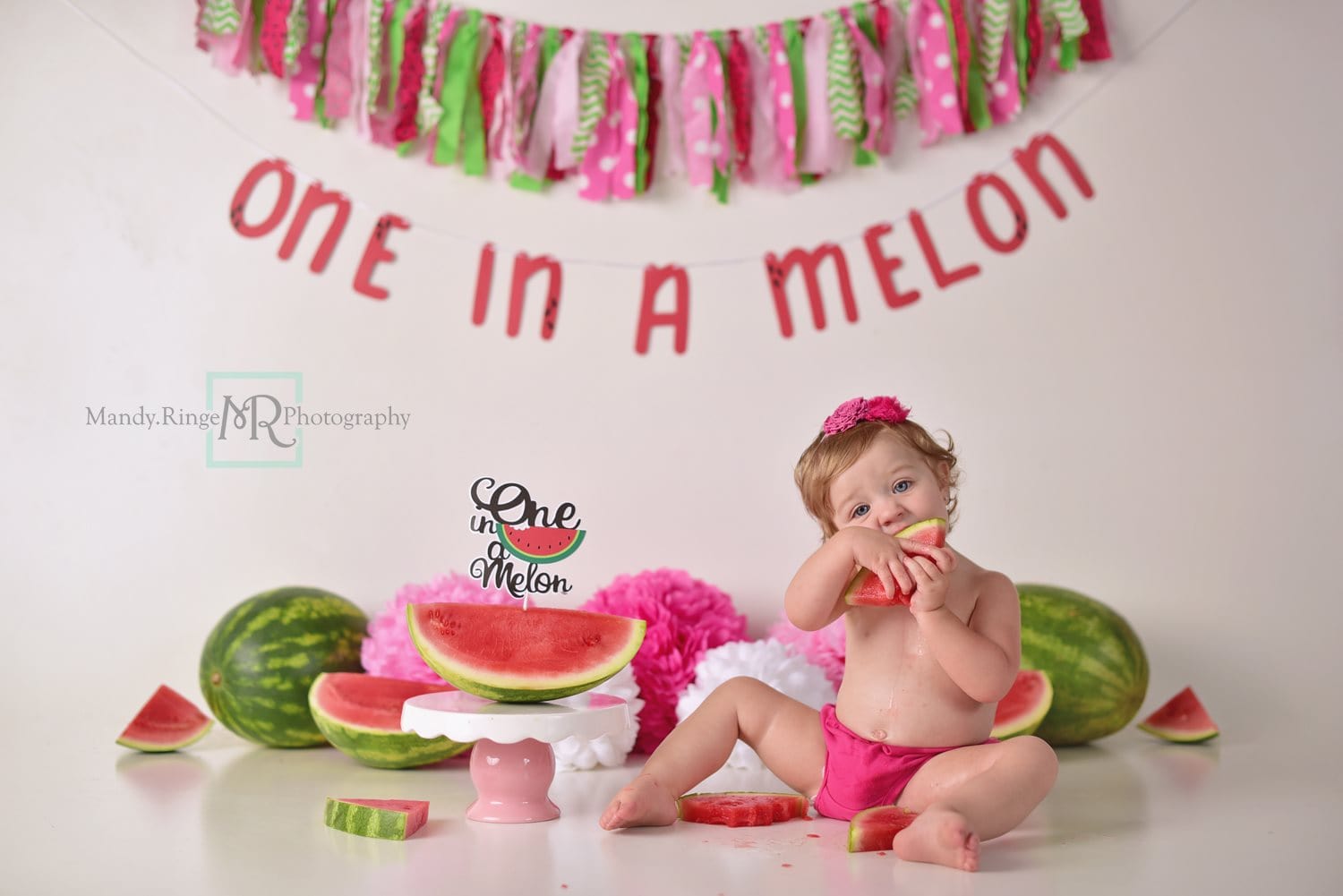 Kate Summer One in A Melon First Birthday Backdrop for Photography Designed by Mandy Ringe Photography