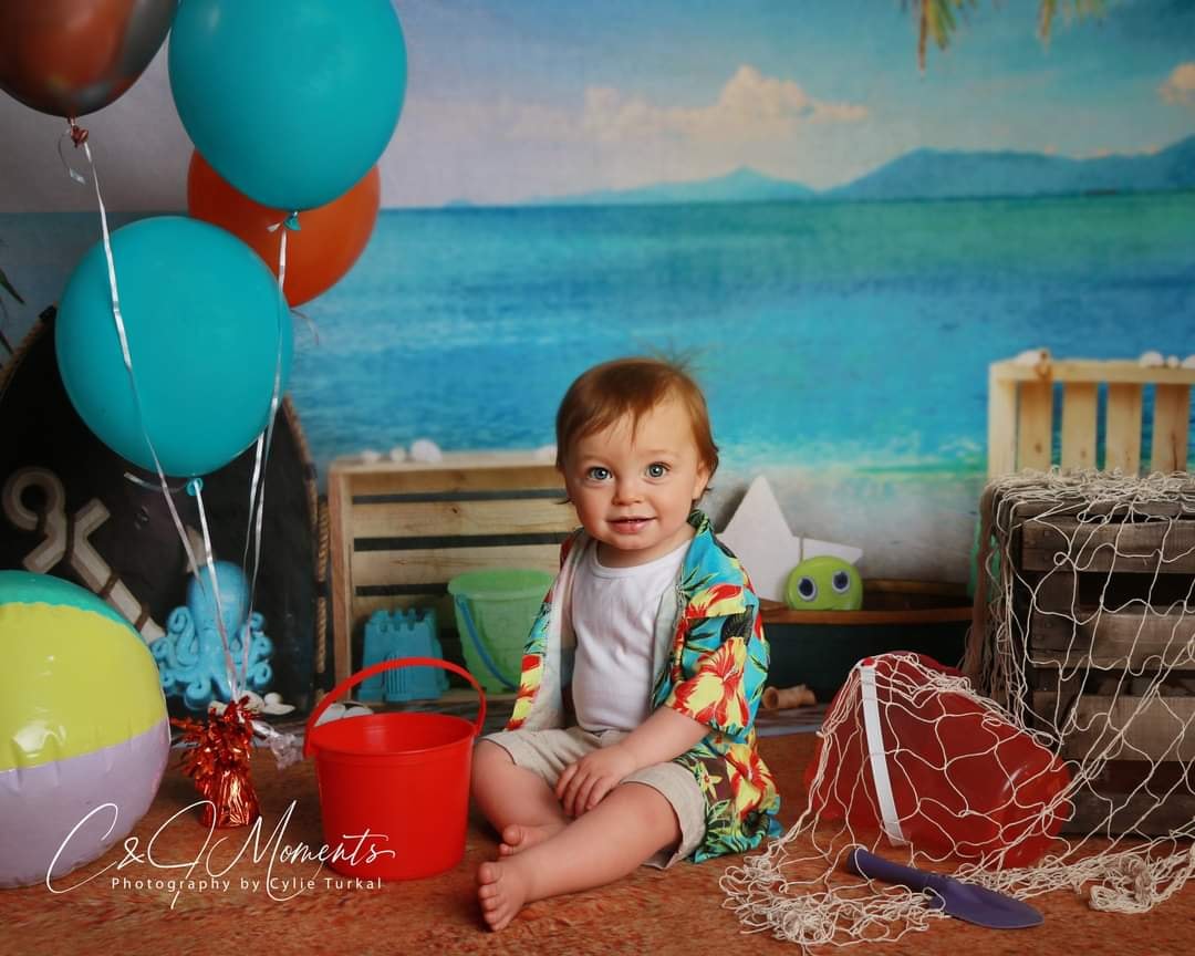 Kate Seawater Beach with Sand for Children Playing Backdrop for Photography Designed By Amanda Moffatt