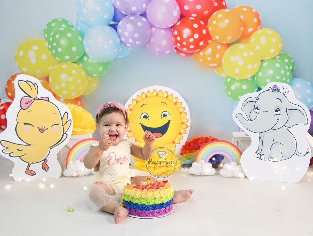 RTS Kate 7x5ft Balloons Rainbow Cake Smash for Children Backdrop for Photography (Clearance US only)
