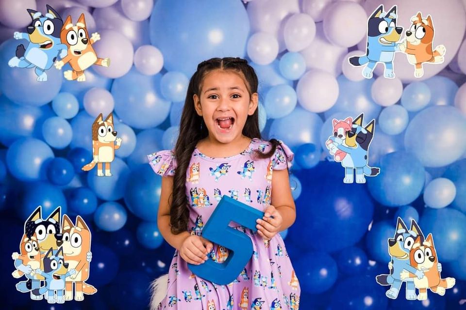 Kate Shades of Blue Balloon Wall Children Backdrop for Photography Designed by Mandy Ringe Photography - Kate Backdrop