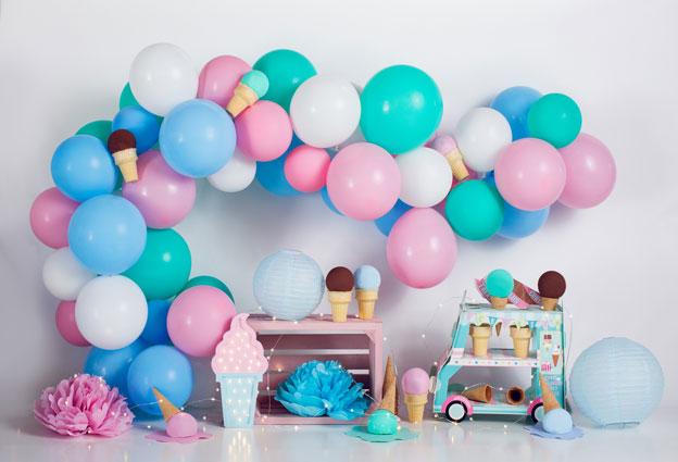 Kate Ice Cream with Balloons Children Backdrop for Photography Designed by Megan Leigh Photography