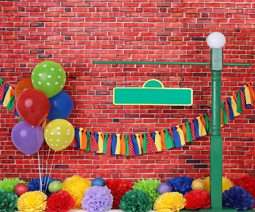Kate Brick Wall with Colorful Balloons Backdrop for Photography
