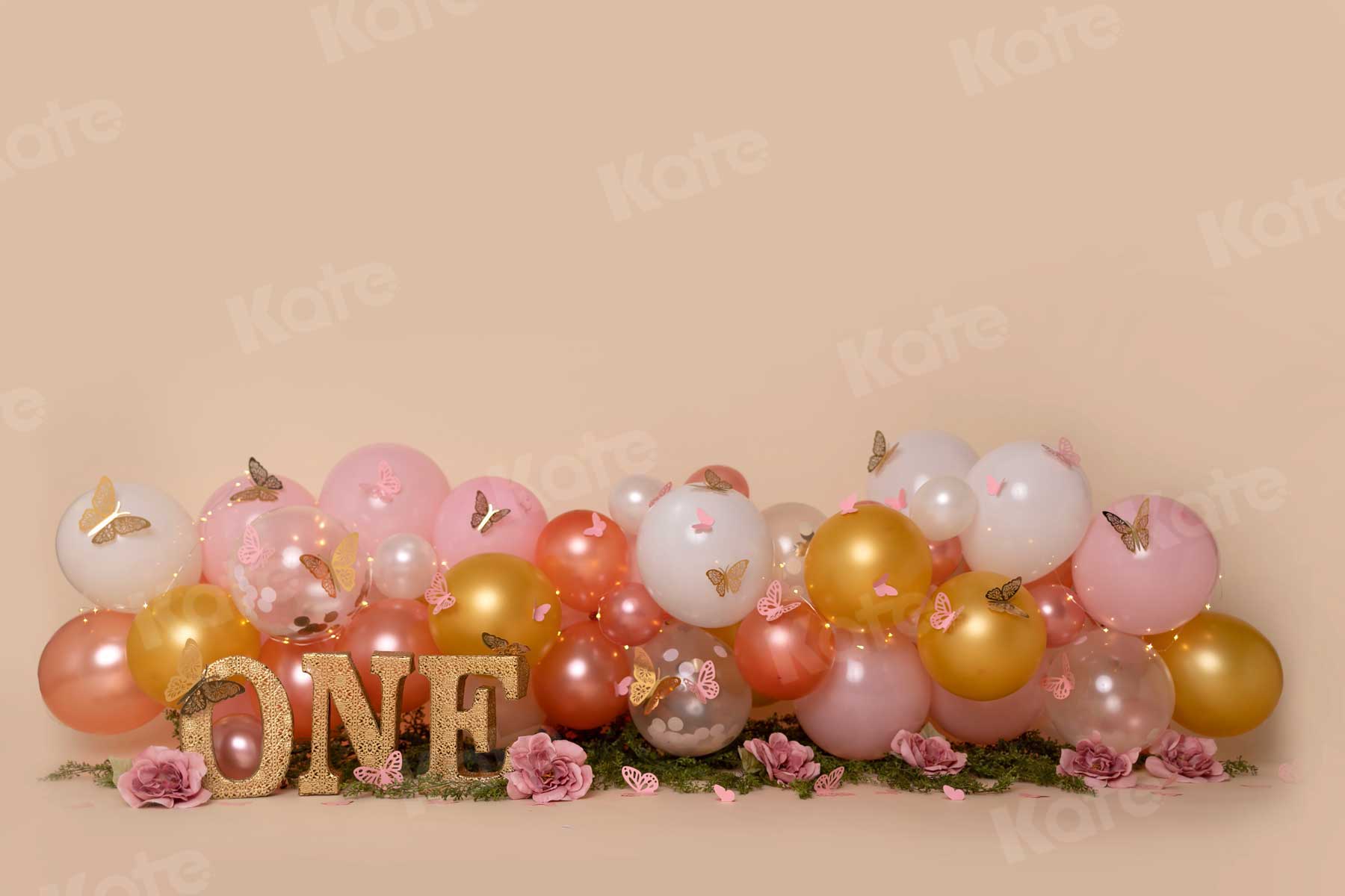 Kate Birthday Cake Smash Balloon with Butterfly Backdrop for Photography Designed by Cassie Christiansen Photography
