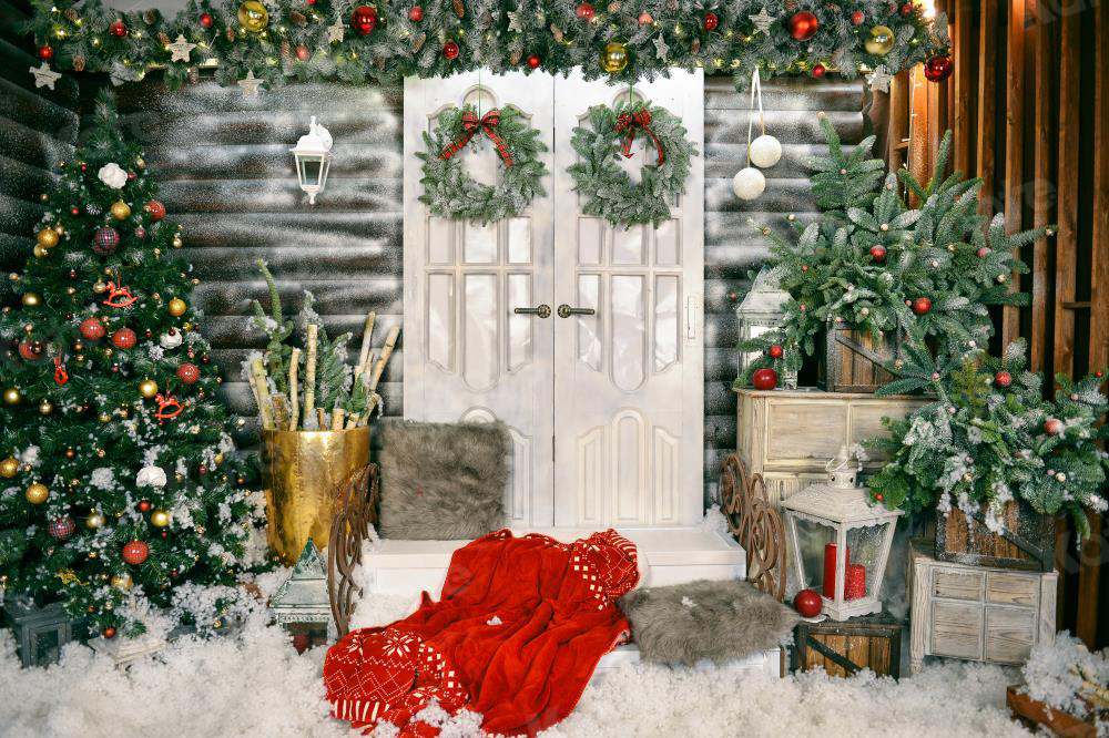 Kate Christmas Trees White Door Decorations  Backdrop for Photography - Kate Backdrop