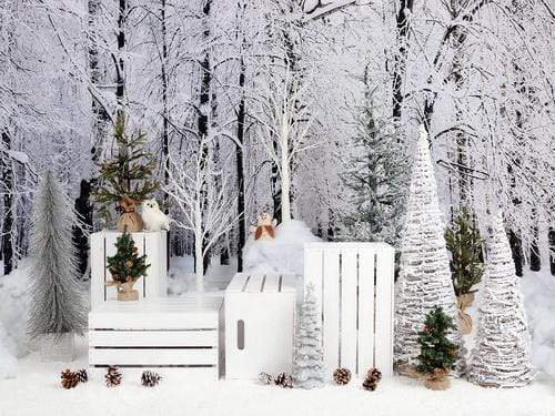 Katebackdrop鎷㈡綖Kate Christmas Snowy Pine Trees with Decorations Backdrop