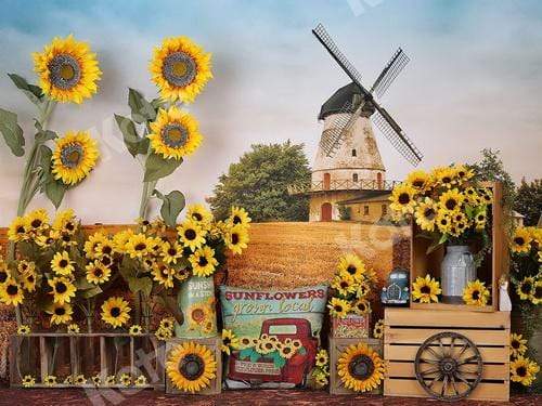 Katebackdrop鎷㈡綖Kate Sunflower Fall Farm Field Backdrop for Photography