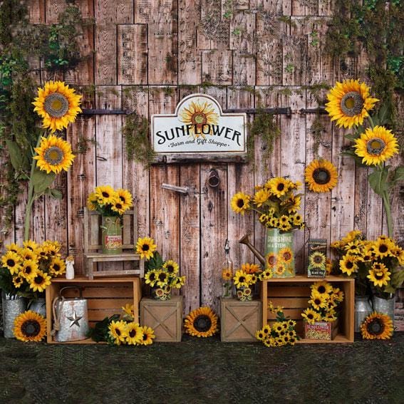 Kate Sunflower Gift Shop Wood Fall Backdrop for Photography