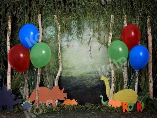 Katebackdrop鎷㈡綖Kate Rainforest Wonderland with Dinosaur Balloons Backdrop