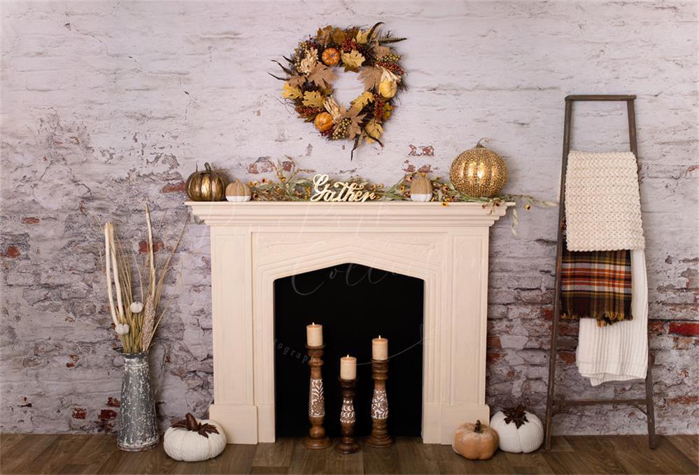 Kate Autumn Thanksgiving Pumpkins Decorations Room Backdrop Designed By Pine Park Collection - Kate Backdrop