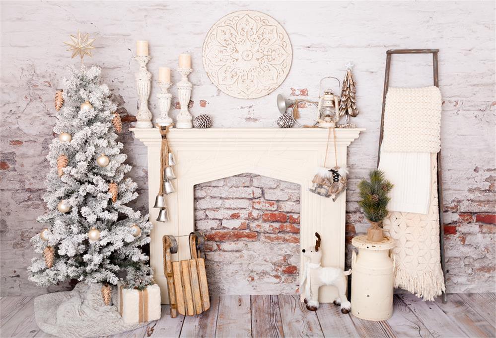 Kate Christmas Decorations Brick Room Backdrop Designed By Pine Park Collection - Kate Backdrop