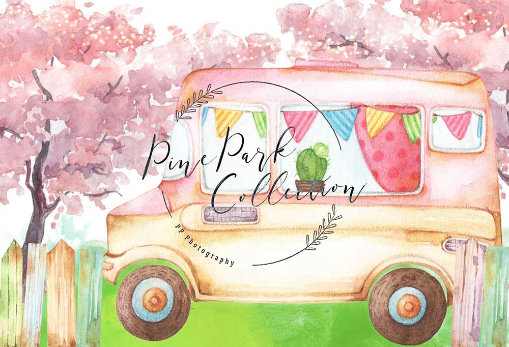 Kate Summer Ice Cream Truck Watercolor Children Backdrop Designed By Pine Park Collection