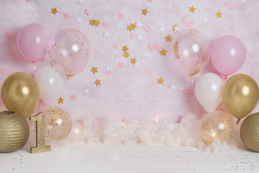 Kate Birthday Children Balloons Pink Backdrop Cake Smash Stars Designed By Rose Abbas