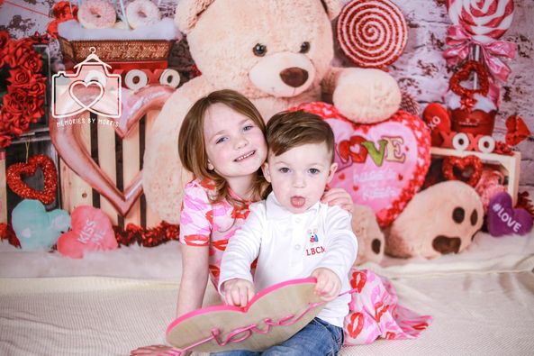 Kate Valentine's Day with Toy Bear Backdrop Designed by Lisa Olson