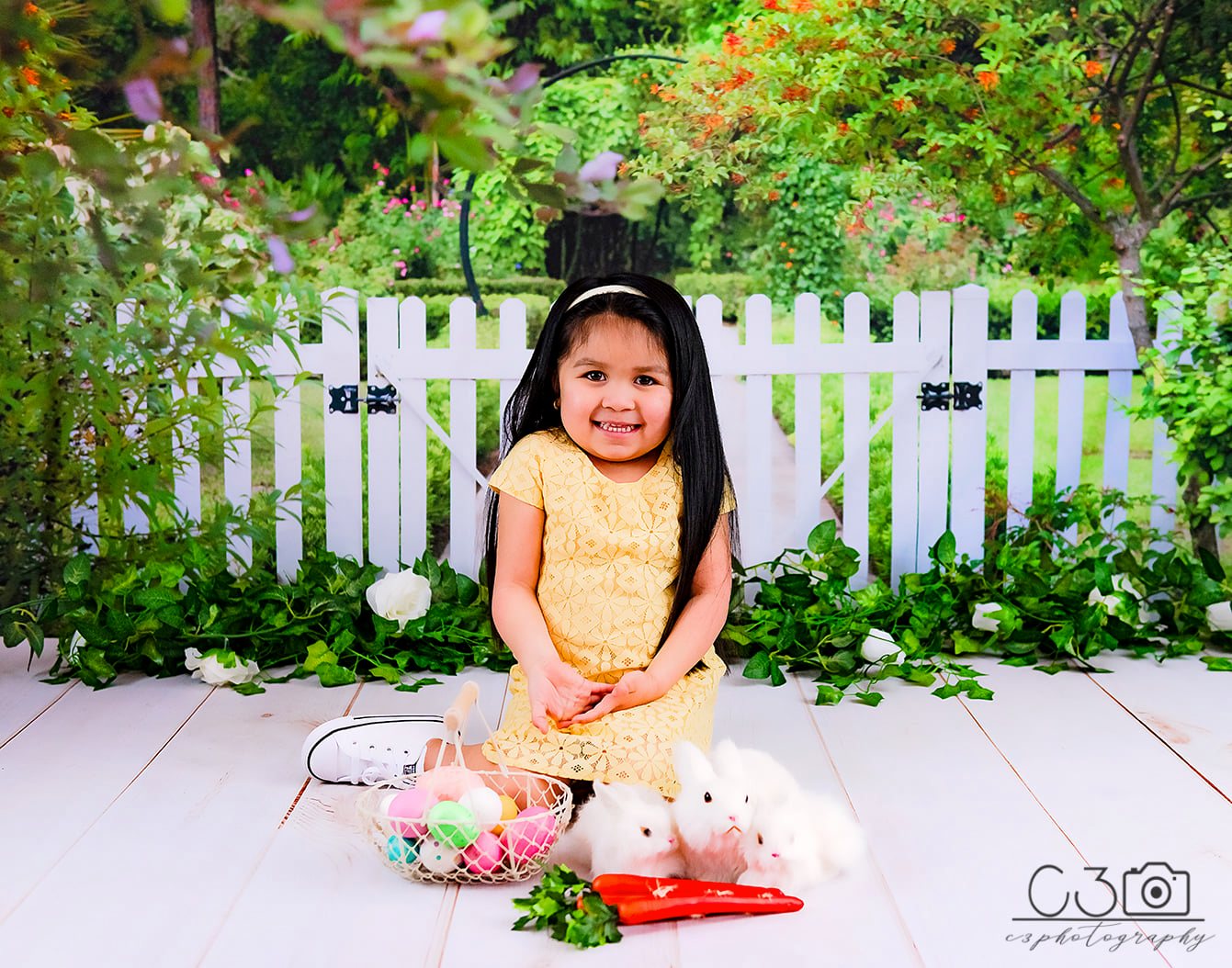 Kate Spring Garden White Fence Backdrop for Photography Designed by Tyna Renner