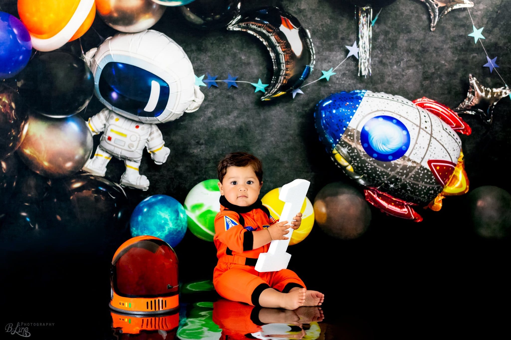 Kate Space Rocket Astronaut Balloon Party Children Backdrop Designed by Kerry Anderson - Kate Backdrop