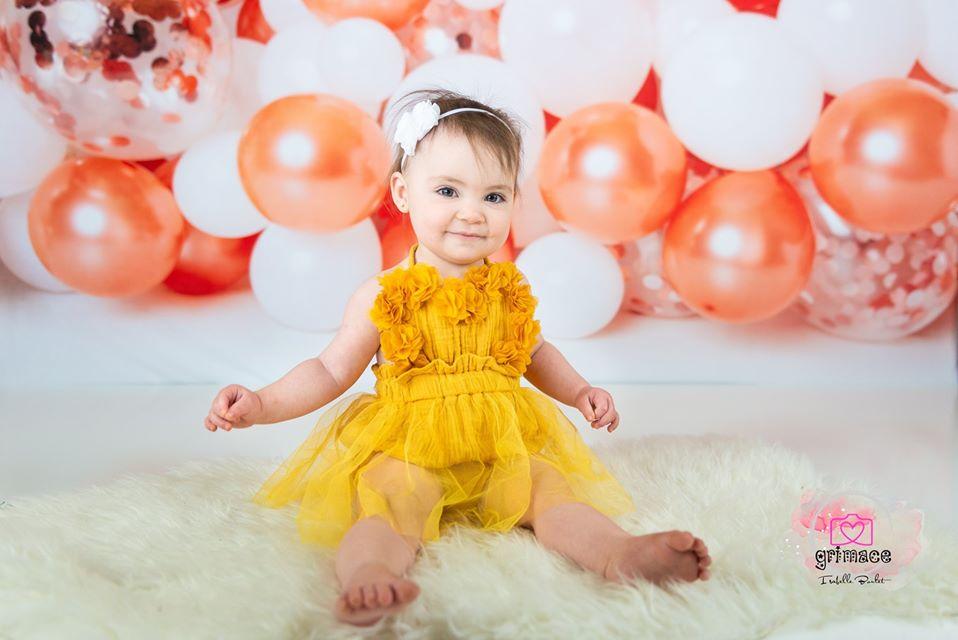 Kate Birthday Rose Golden White Balloons Children Backdrop Designed by Kerry Anderson - Kate Backdrop
