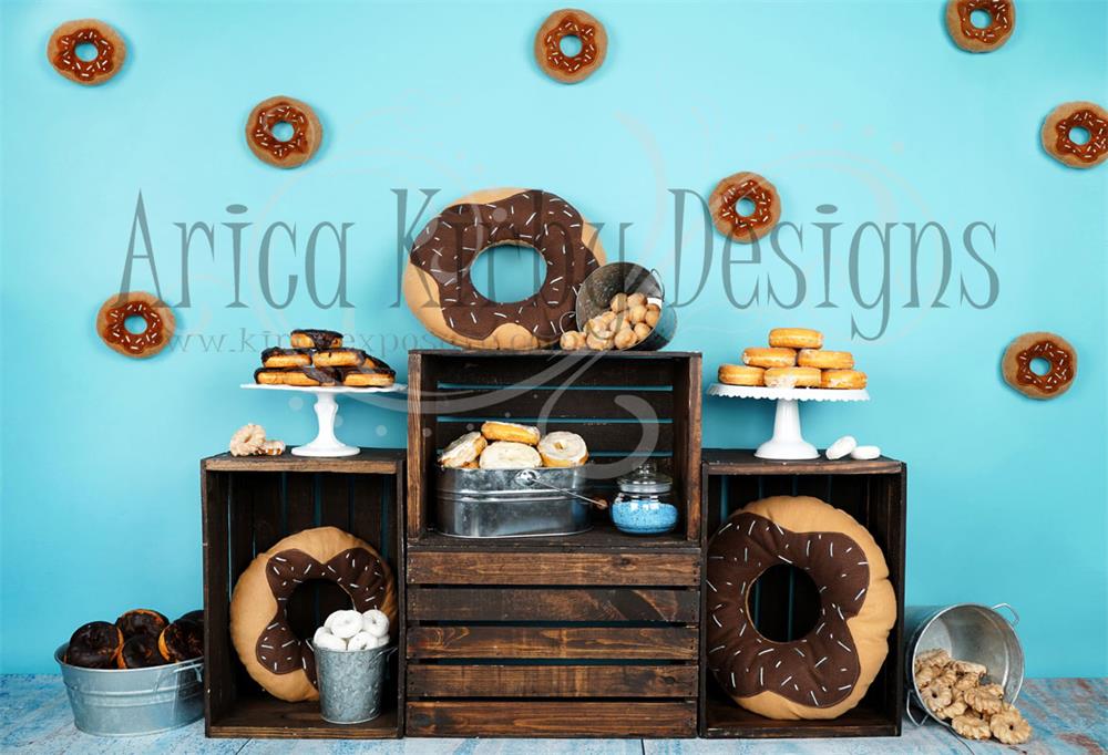 Kate Birthday Blue Donut Backdrops Designed by Arica Kirby - Kate Backdrop